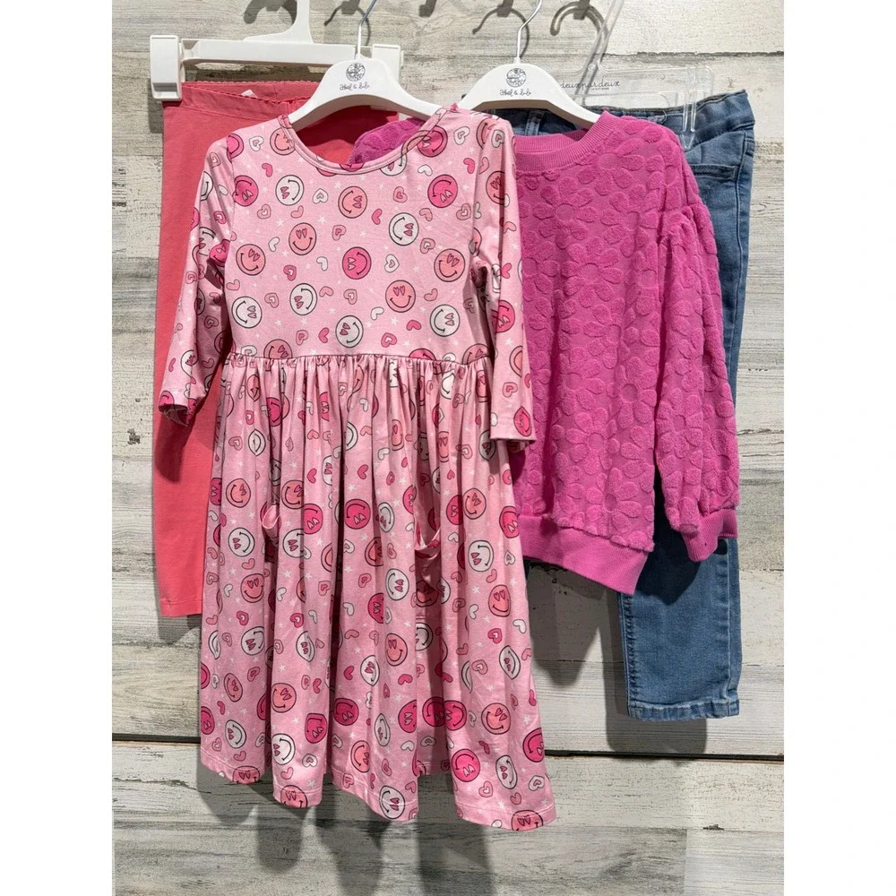 TEA MILA & Rose Jumping Bean Old Navy Girls Size 5 Pink Smiley Floral Bundle EUC